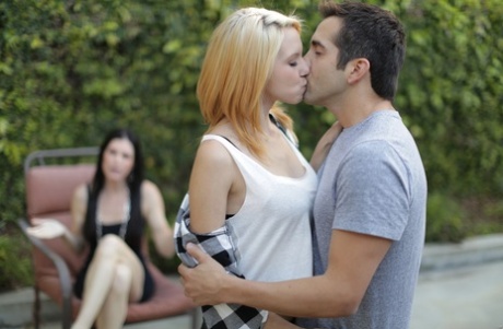 Hot blonde Cece Capella fully clothed kissing Donnie Rock outdoors 91968125