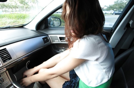 Frisky teenage cutie Veronica Franco playing with a vibrator in the car 19531655